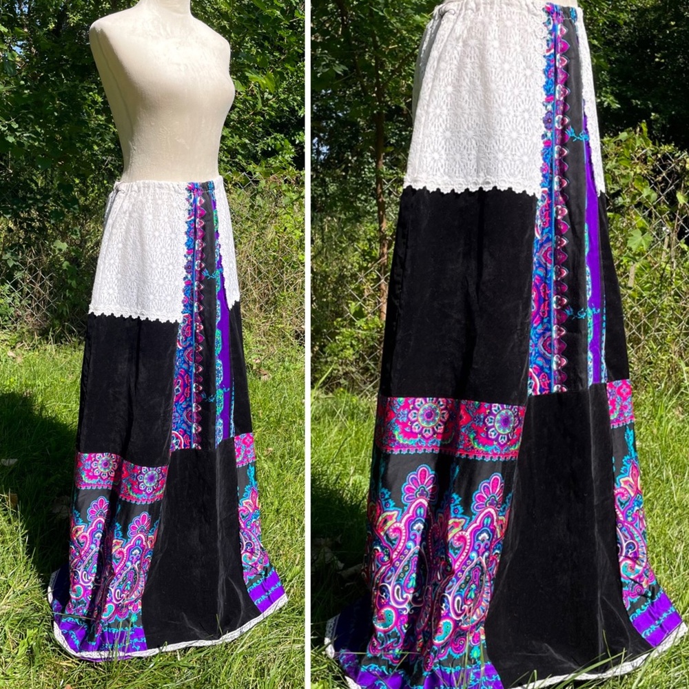 Vintage 60s 70s Psychedelic Patchwork Crochet Vel… - image 5